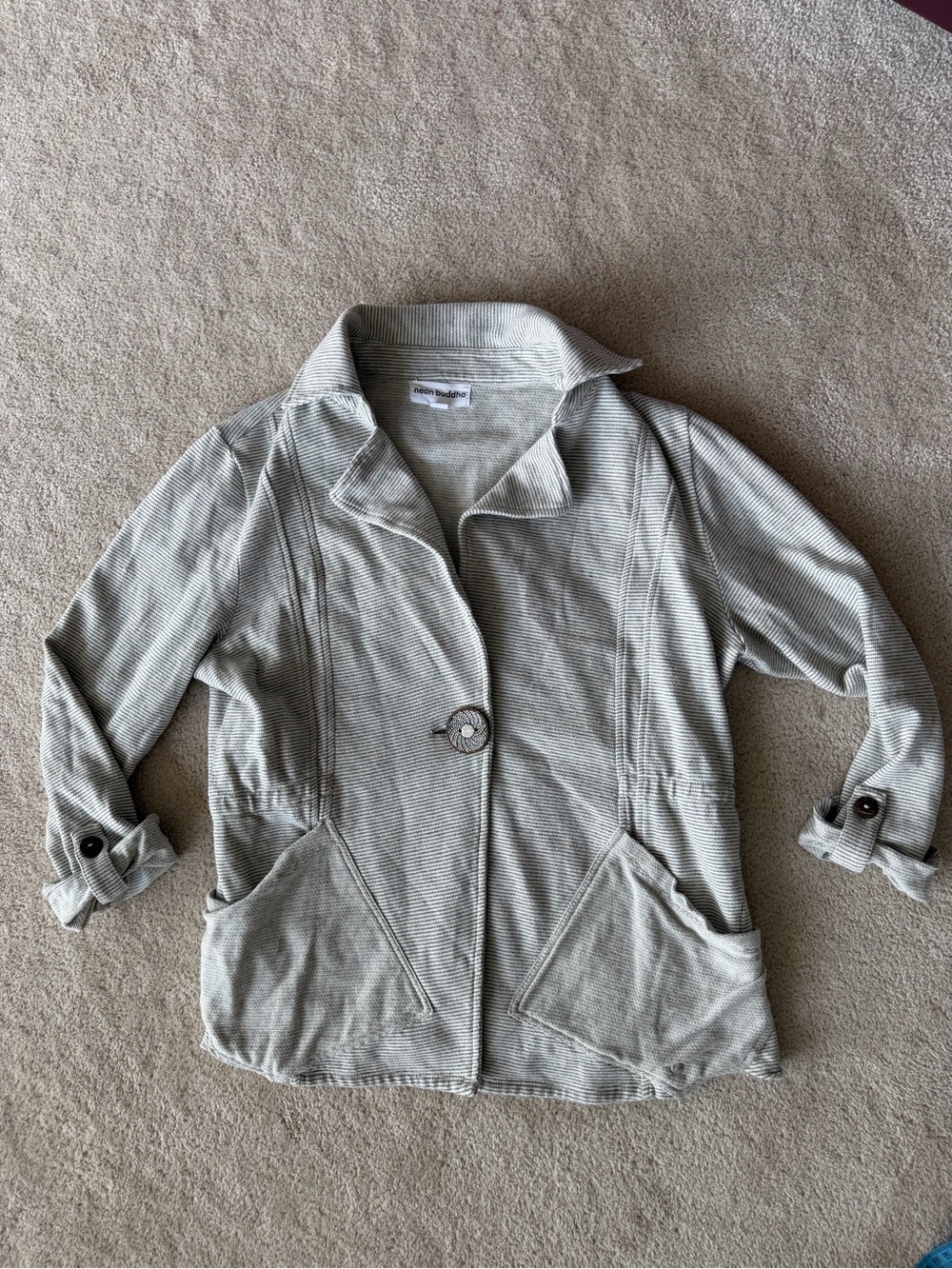 neon buddha Light Gray Striped Blazer Jacket/Sweater